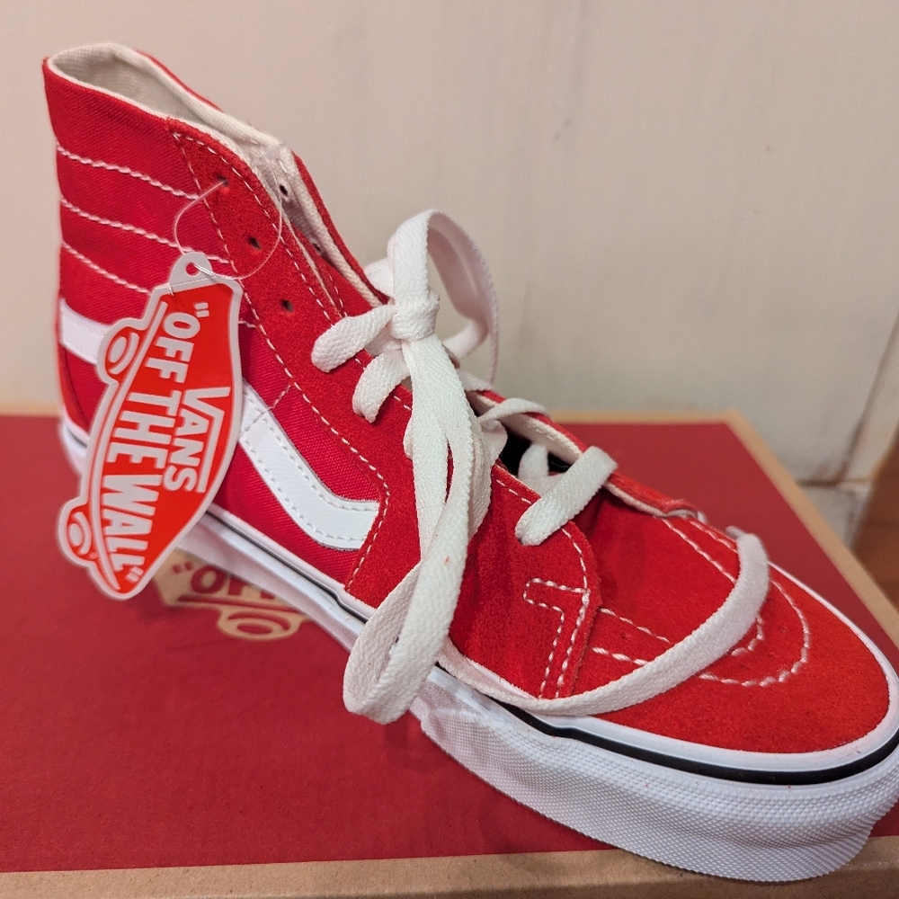 NIB Vans Sk8-Hi Tapered Racing Red / True White Sneakers US Men 6 Women 7.5 - Picture 2 of 8
